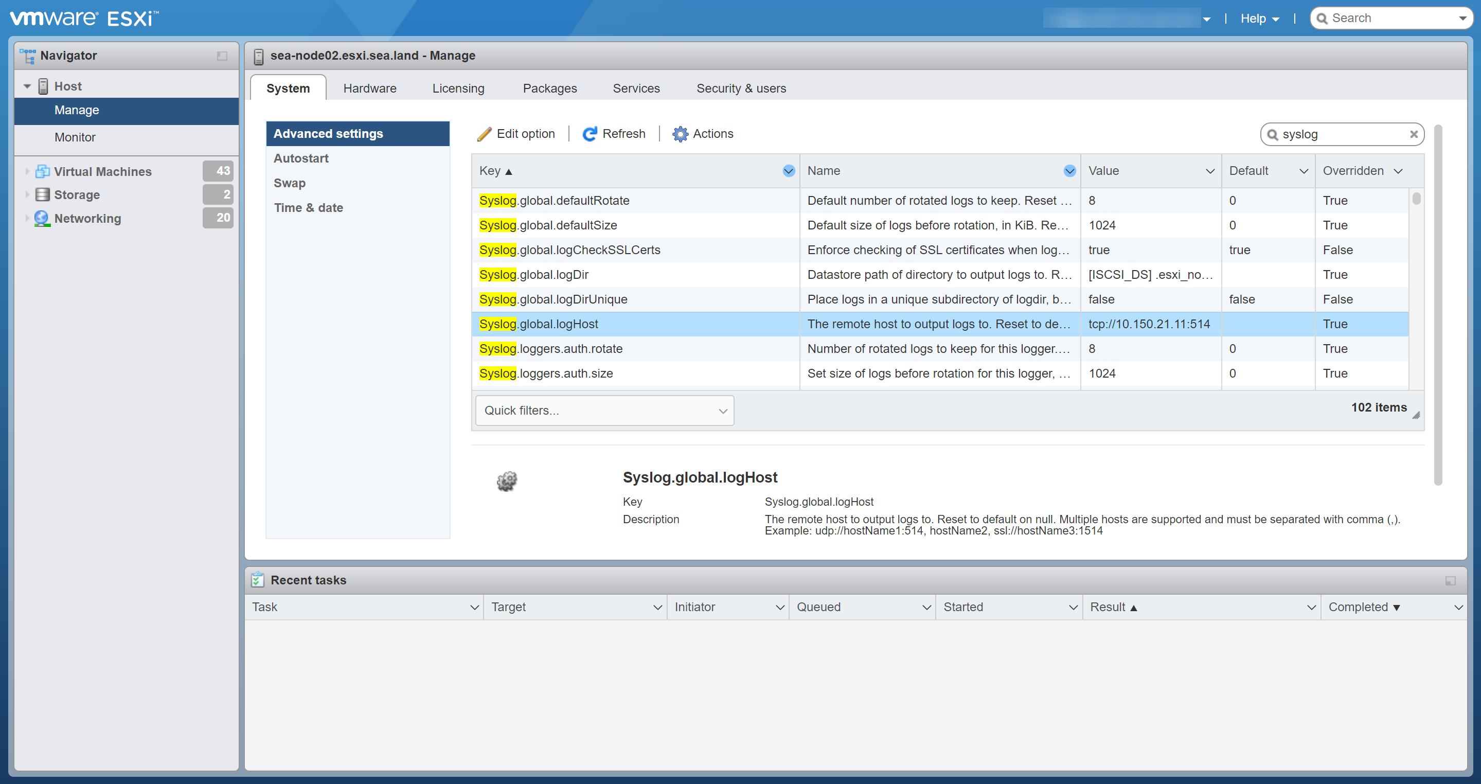 vmware esxi Manage