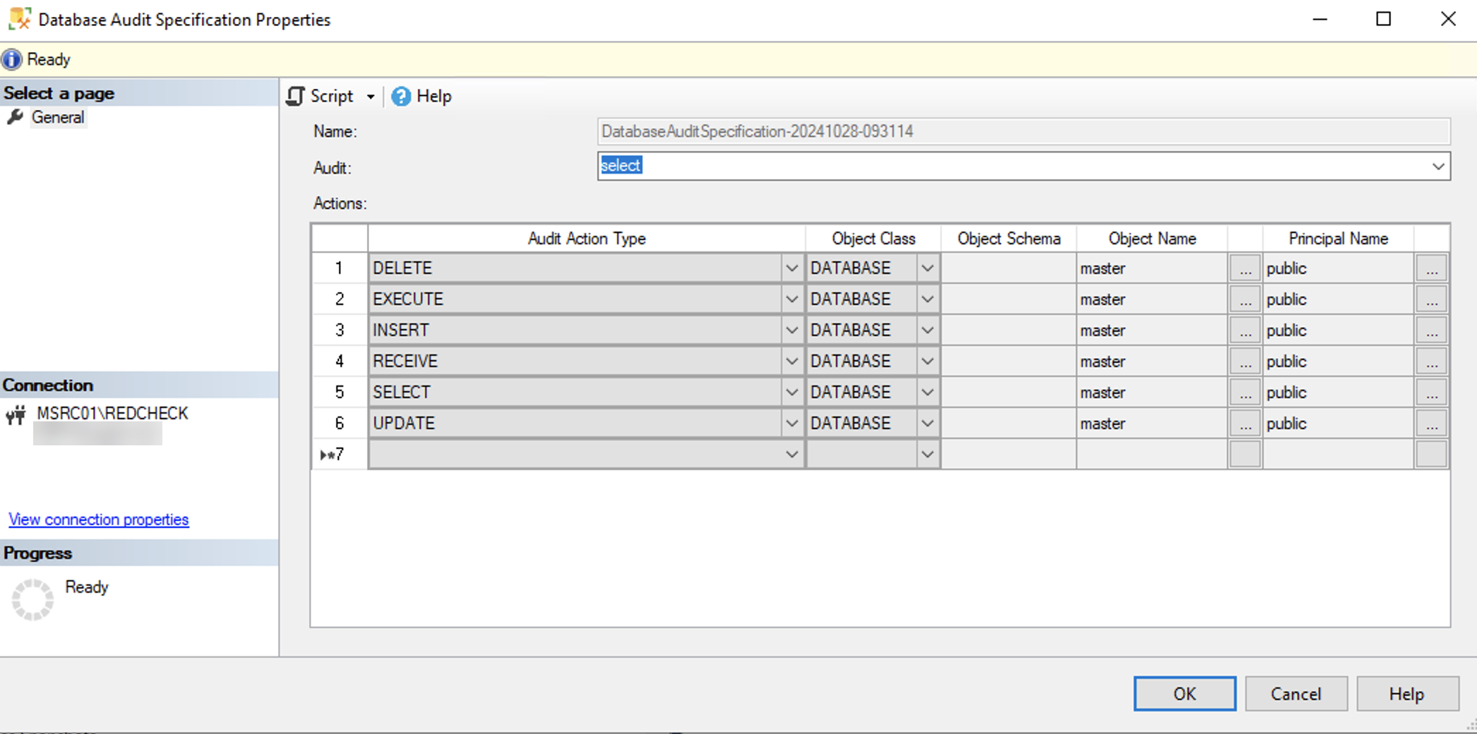 microsoft sql server db audit spec