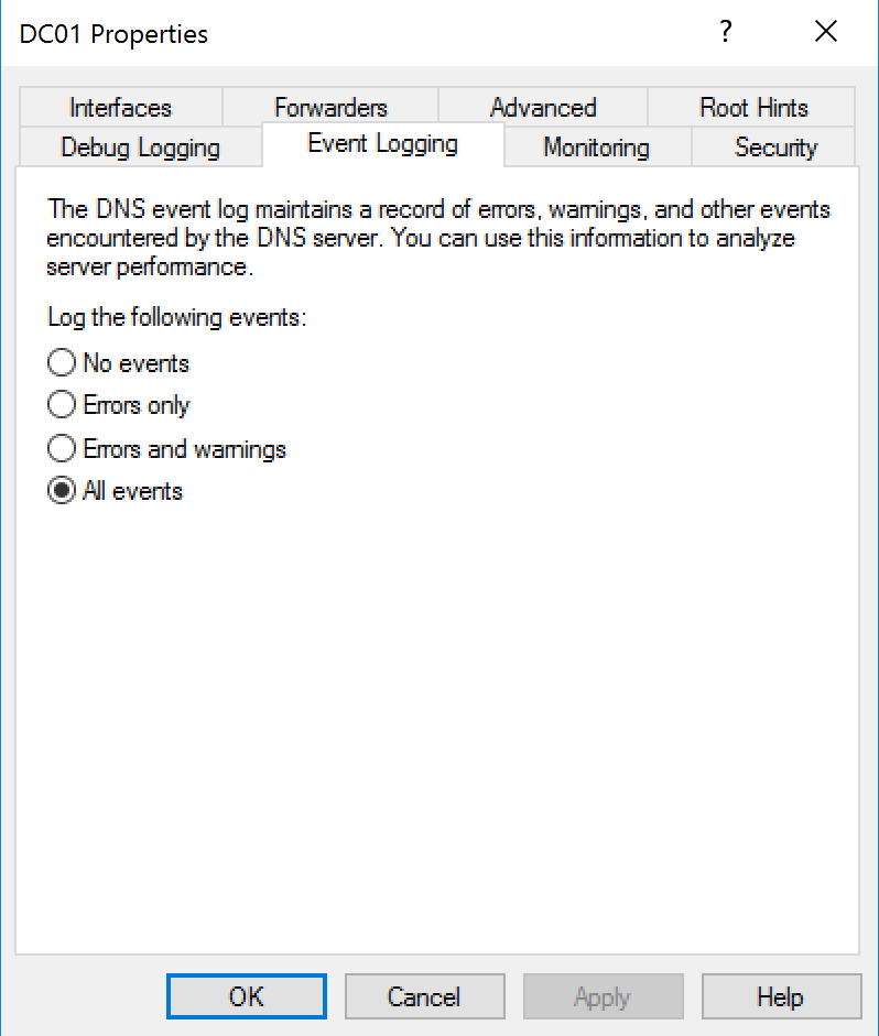 microsoft dns server manager logging