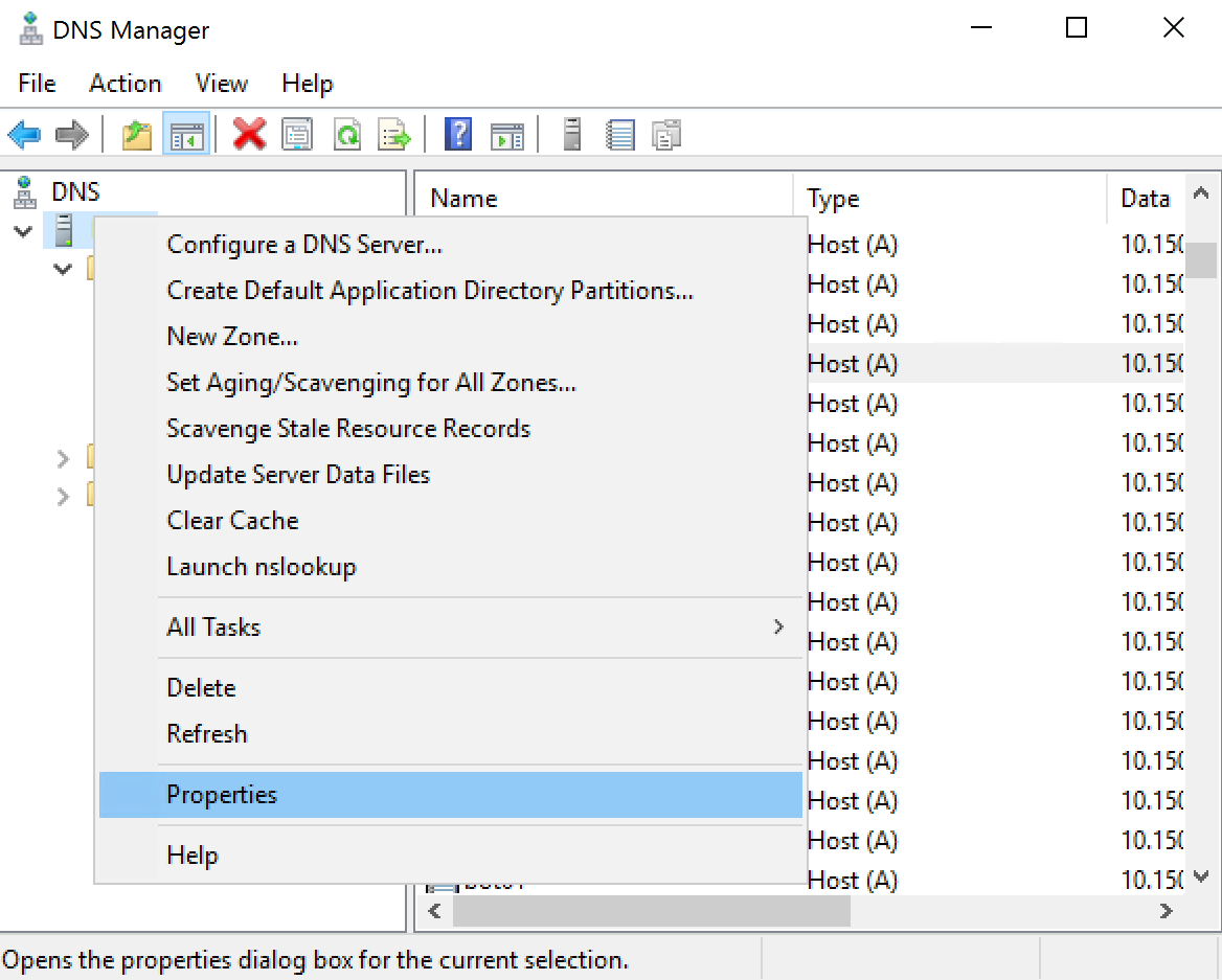 microsoft dns server manager properties