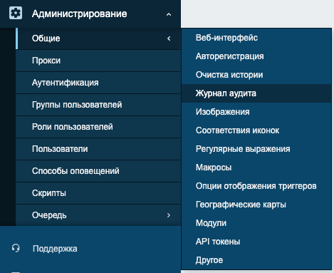 zabbix audit configuration