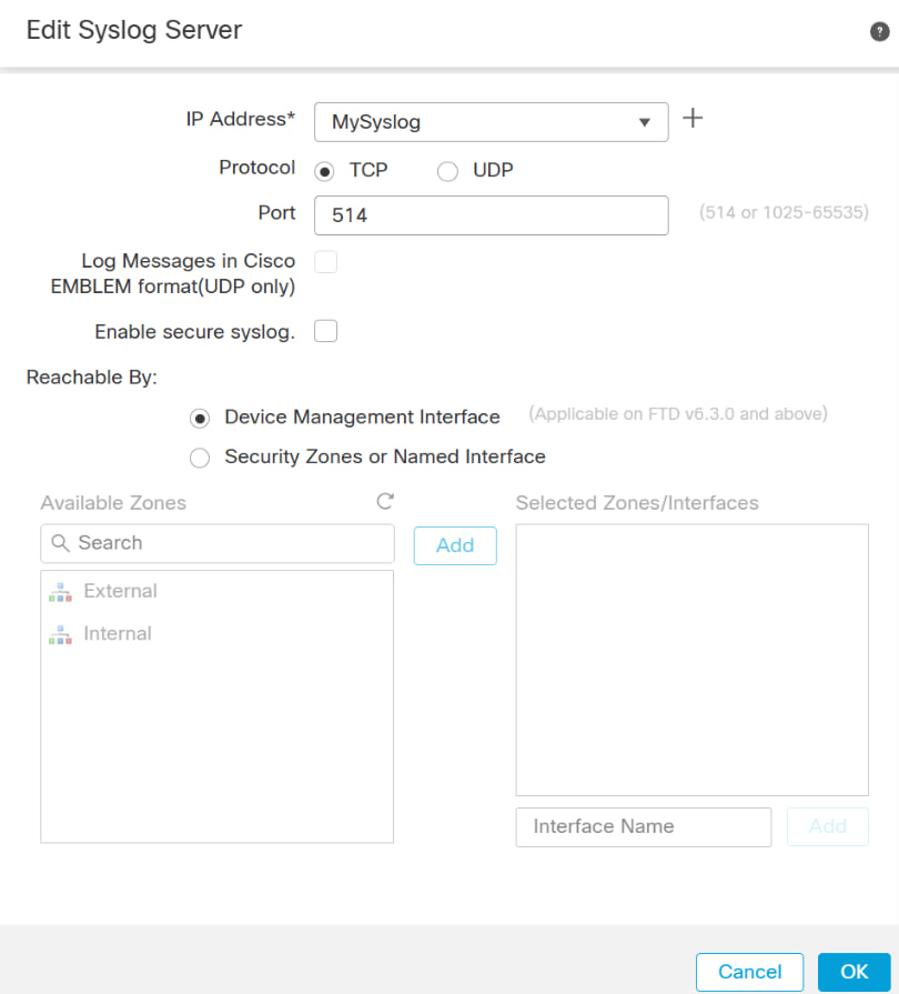 cisco firepower syslog server