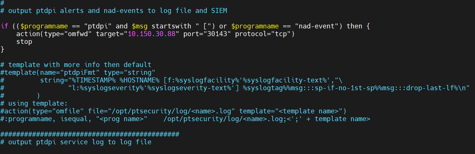 pt nad syslog config