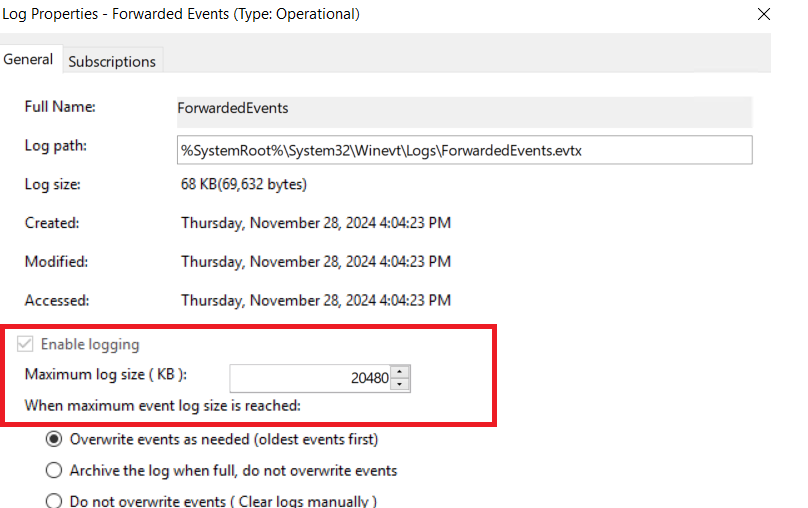 wec control journal size