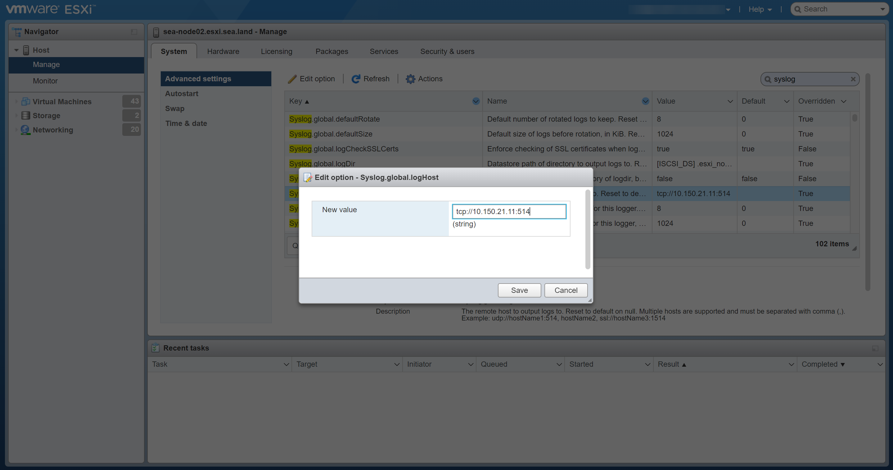 vmware esxi New value