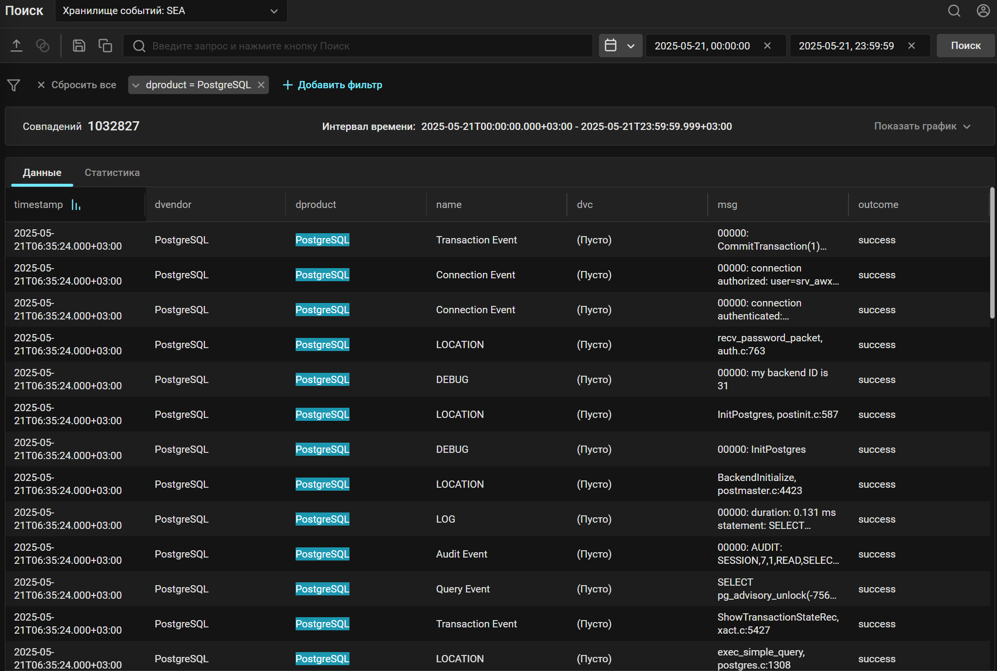postgresql events storage