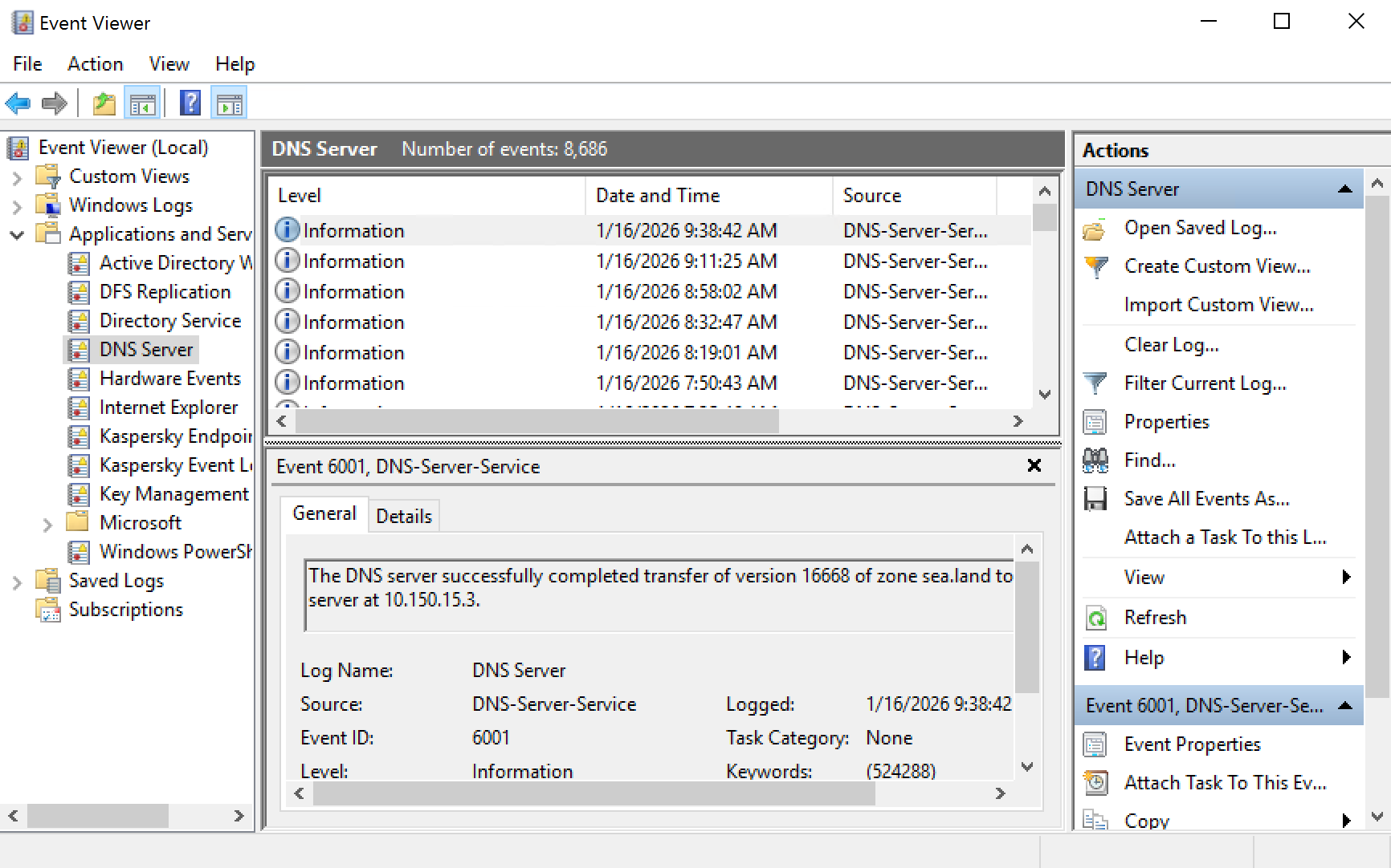 microsoft dns server eventviewer