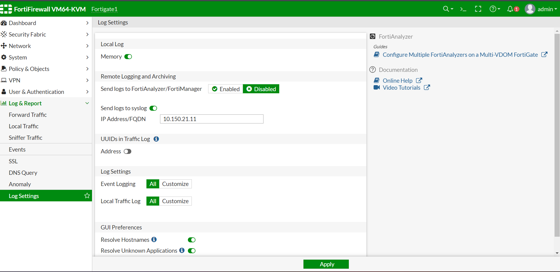 fortinet fortigate gui