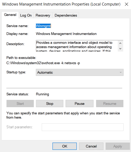 microsoft wmi service status winmgmgt