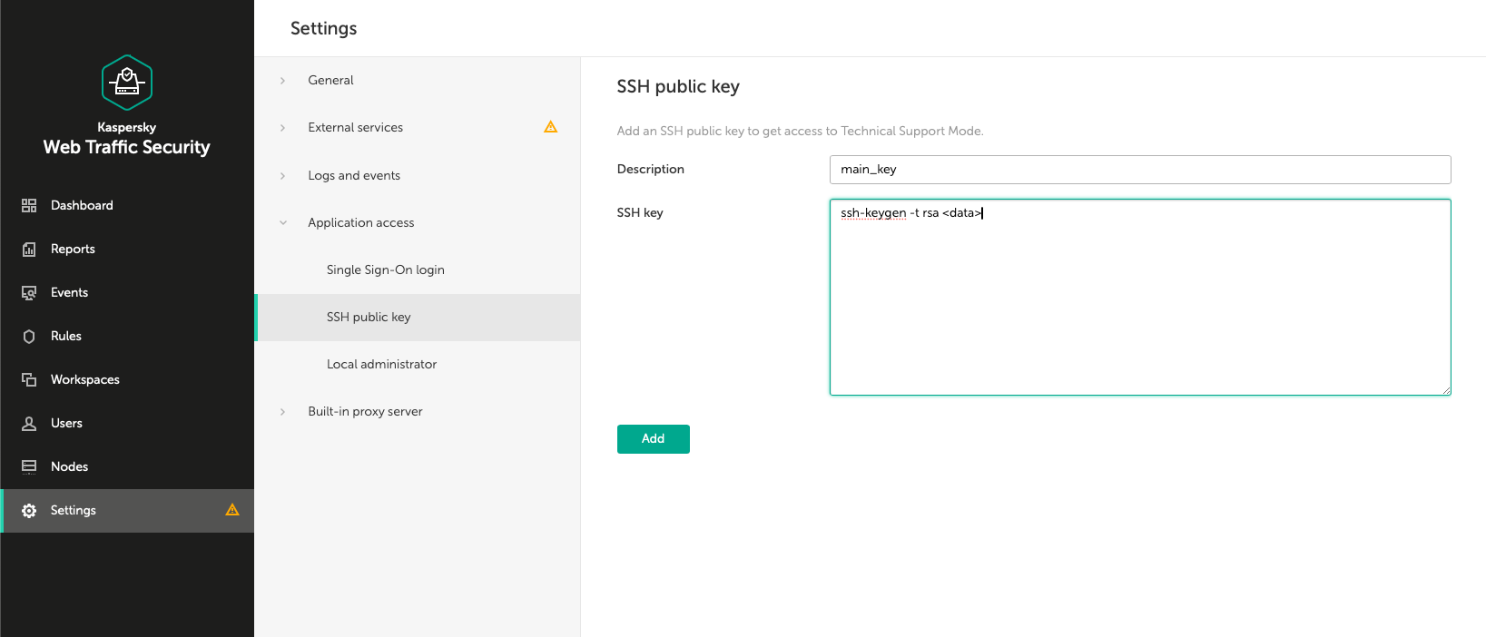 kaspersky web services gateway ssh keygen