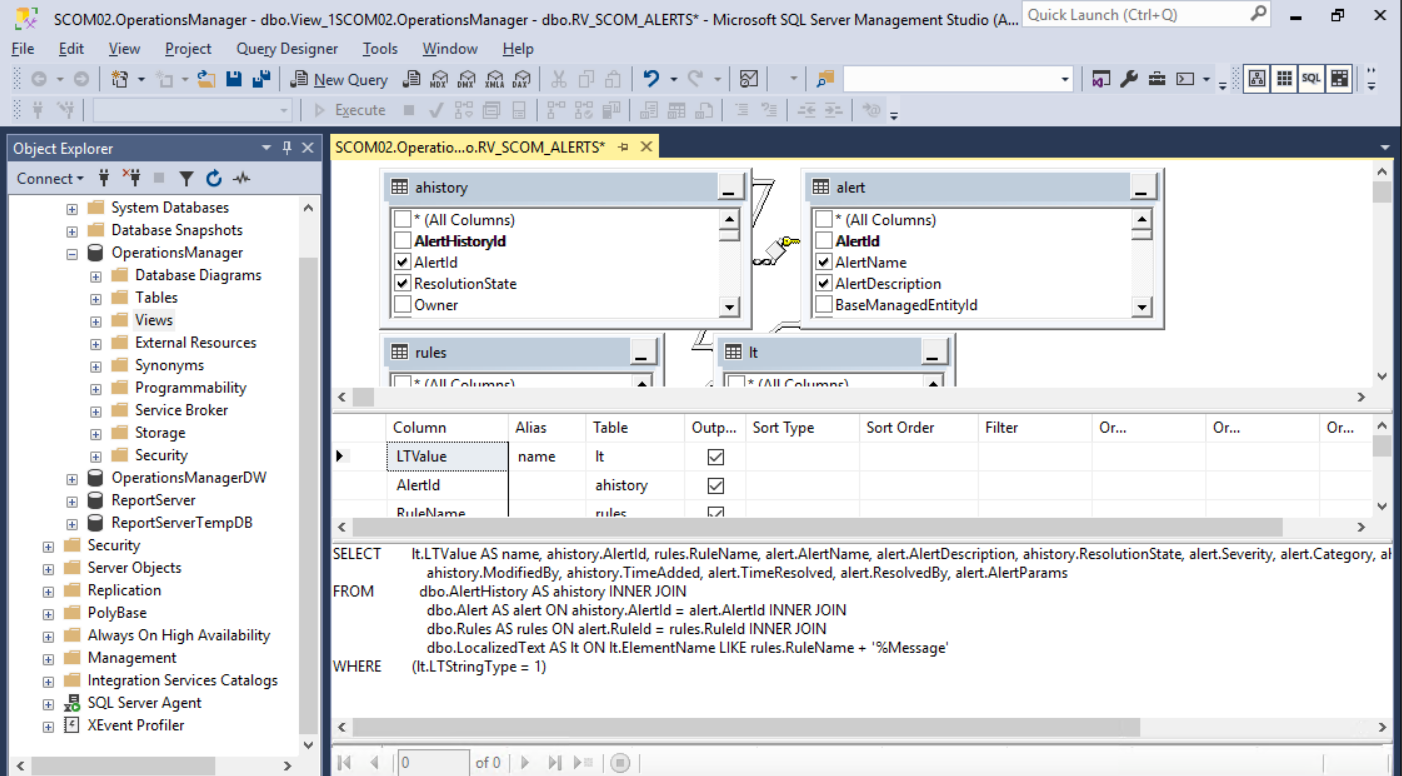 microsoft scom mssql create view