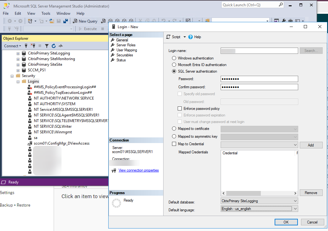 citrix vad logging db create user