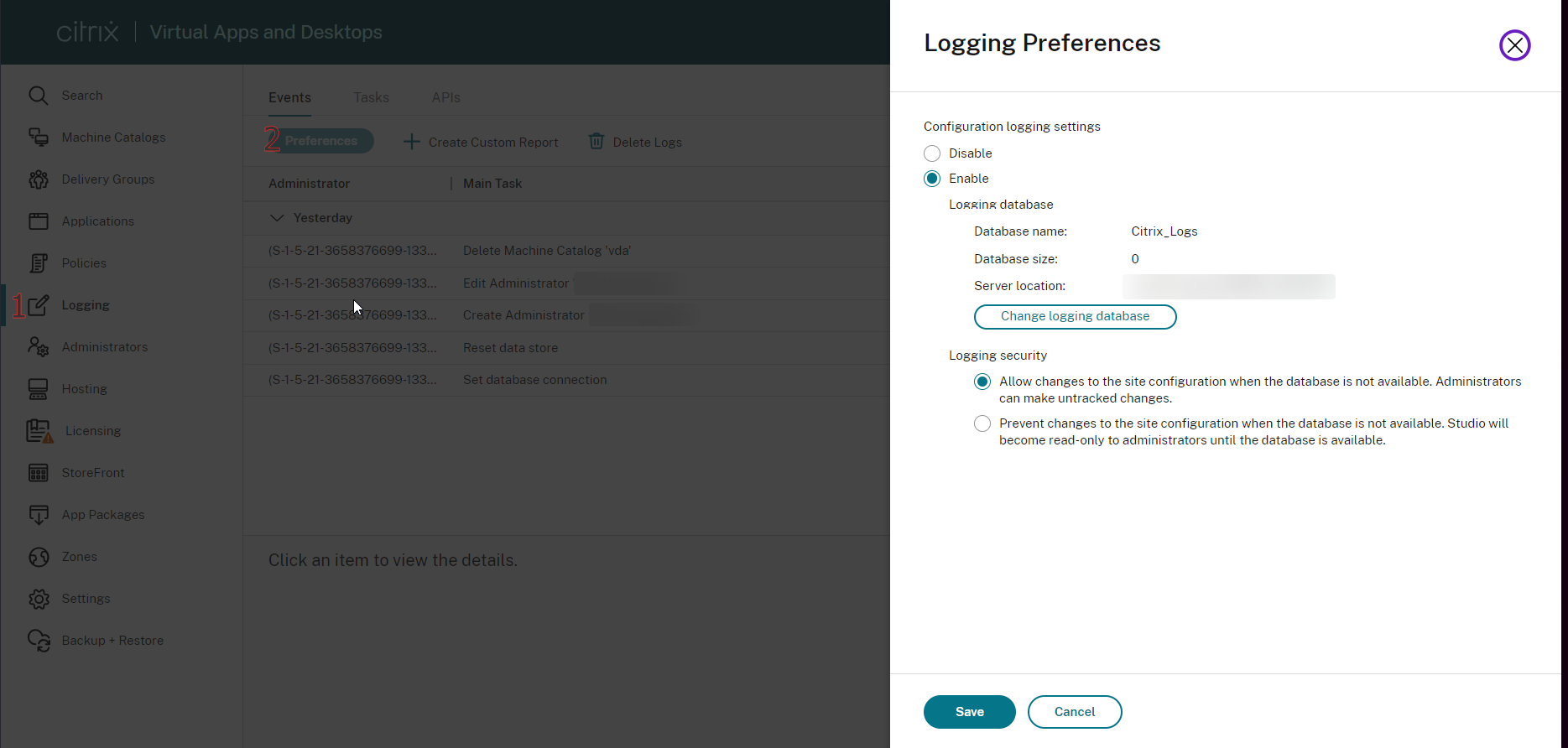 citrix vad logging db