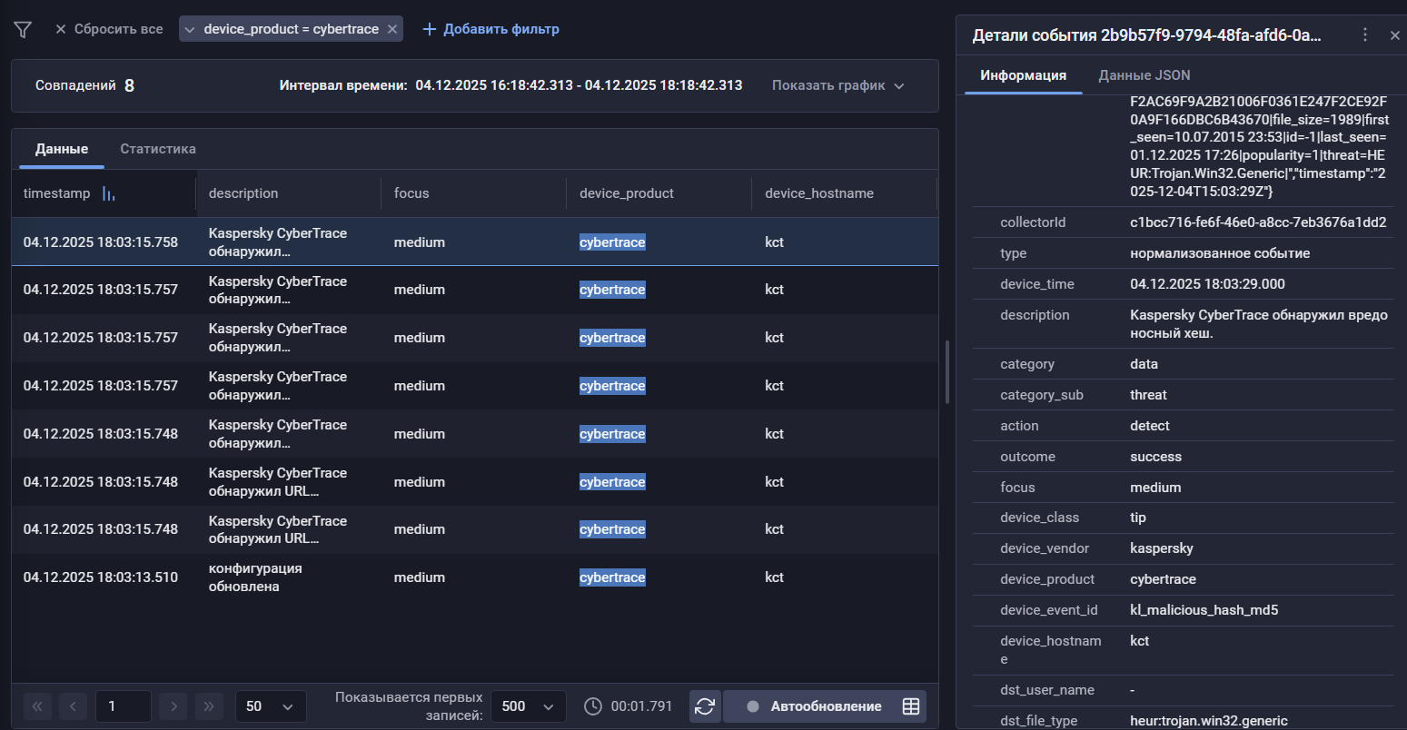 kaspersky cybertrace storage filter