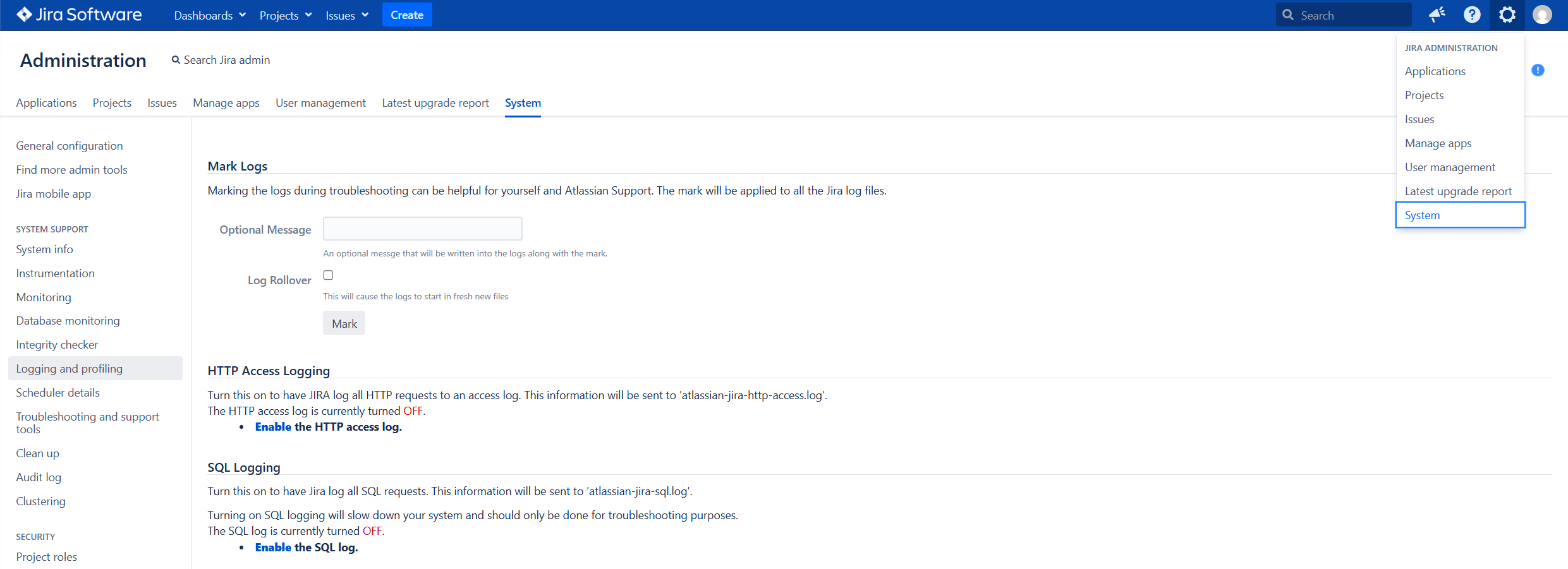 atlassian jira logging