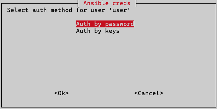 install ansible creds auth method
